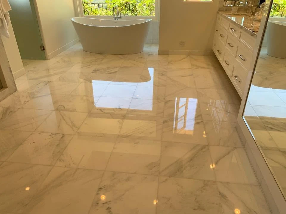 Restored and polished marble floor